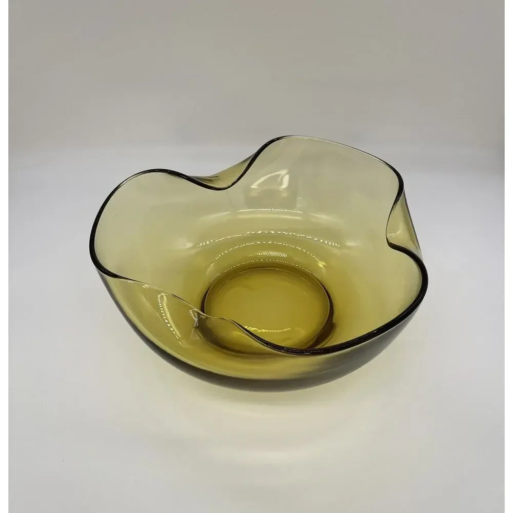 Vintage Amber Glass Folded edge Bowl 9